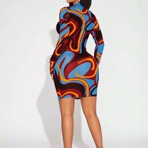 SHEIN Vibrant Swirl Long Sleeve Dress